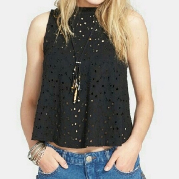 Free People Tops - FREE PEOPLE Cupcake Mali tank top black eyelet